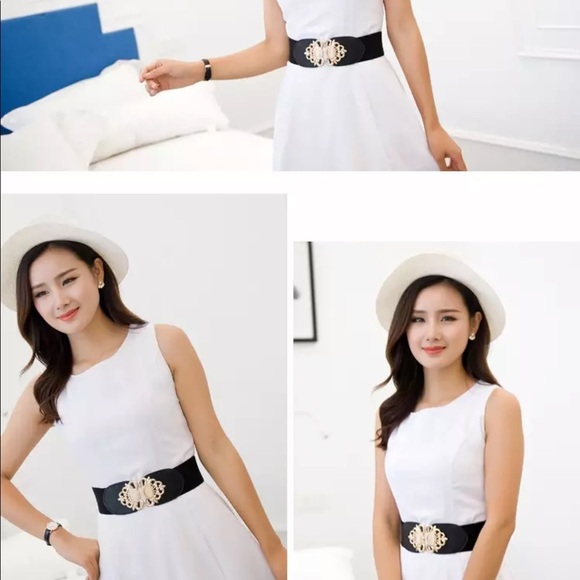 Elastic Leather Gemstone Wide Fashion Belt - Picture 9 of 11